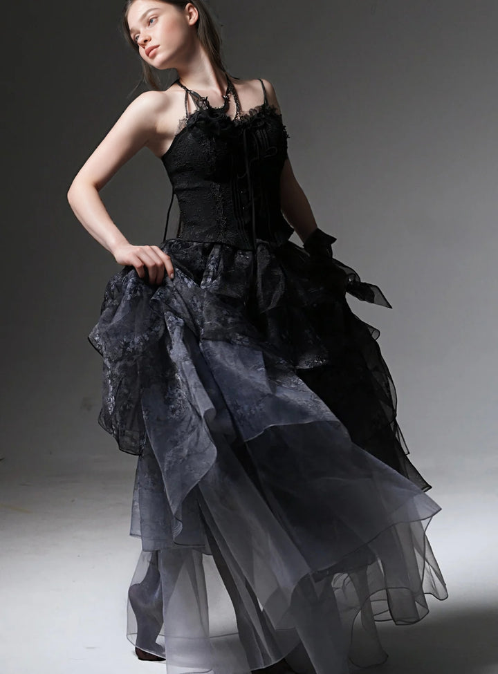 Black Gothic Lolita Dress With Corset - Black Ball Gown Wedding Dress Plus Size