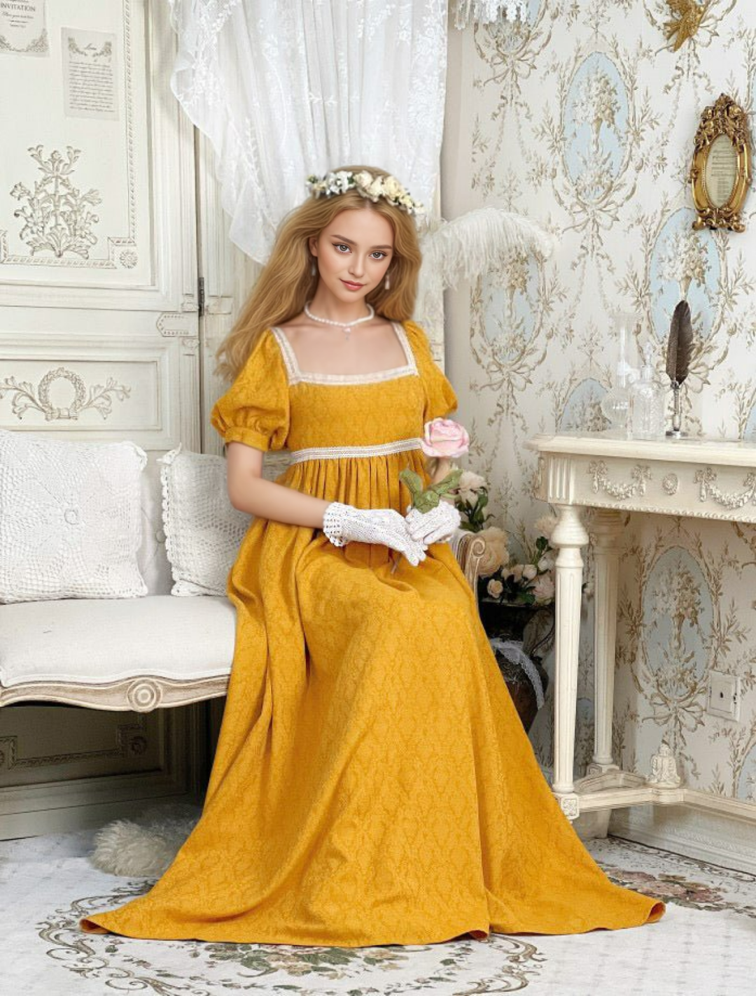 Bridgerton Regency Era Yellow Dress Plus Size - Empire Waist Ball Gown - Regency Wedding Dress - Plus Size