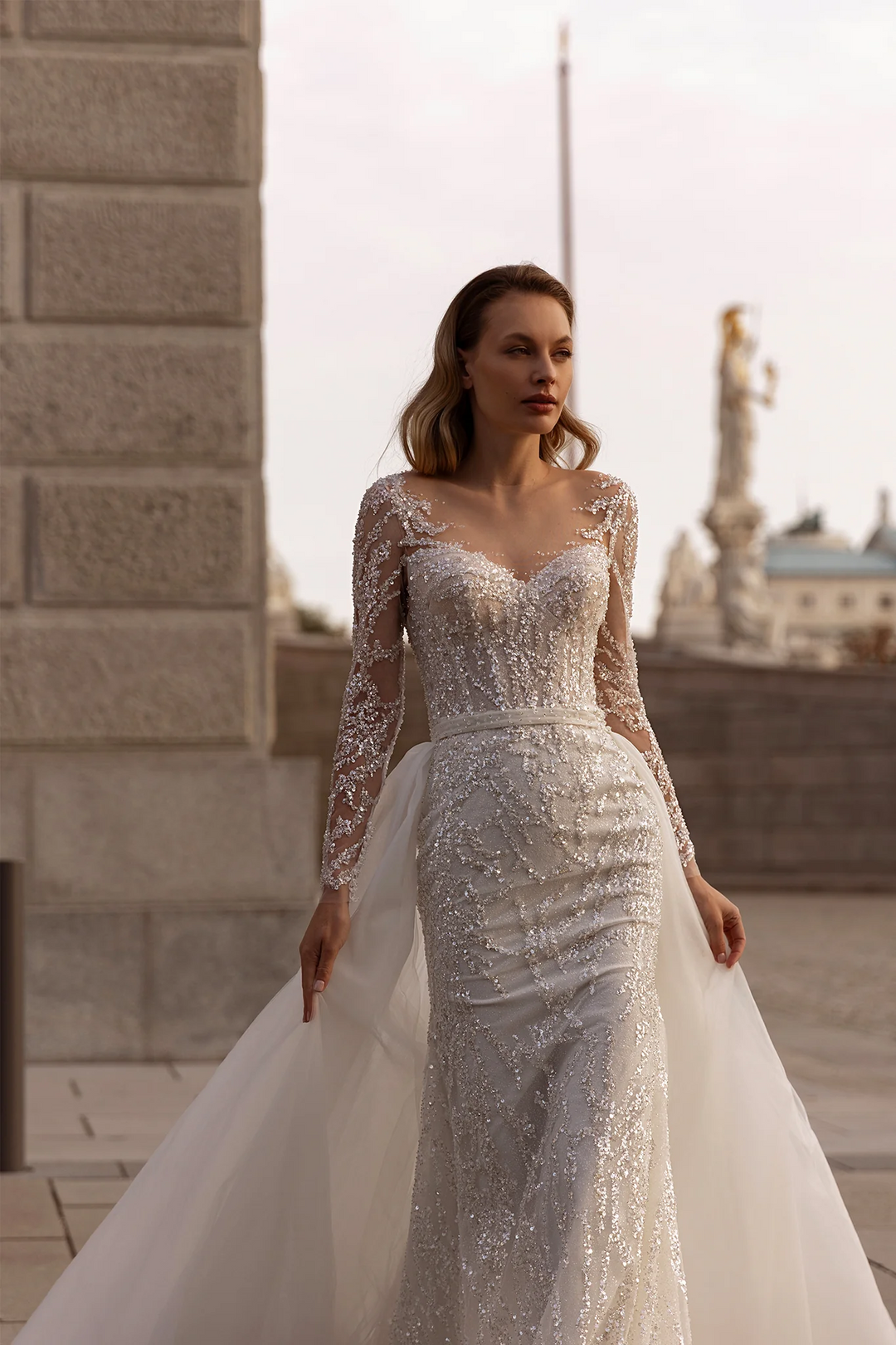 Mermaid Wedding Dress with Sequins – Sparkling Bridal Gown with Optional Sheer Train and Open Back Plus Size