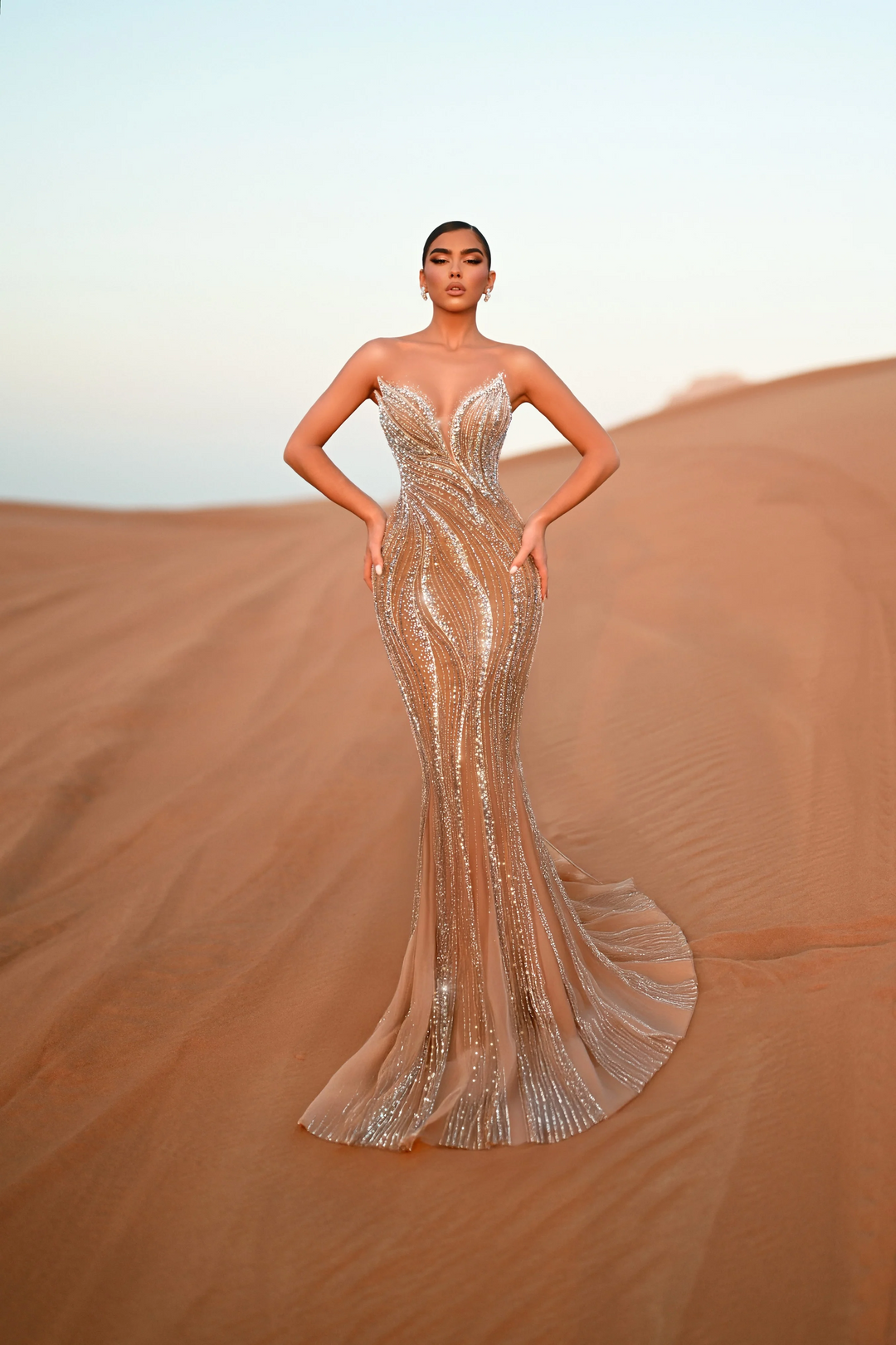 Champagne Strapless Glitter Dress – Champagne Dress for Wedding Guest with Strapless Embellished Bodice Plus Size