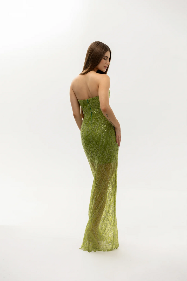 Green Evening Gown with One-Shoulder Design – Formal Dresses with Beading and Floor-Length Skirt Plus Size