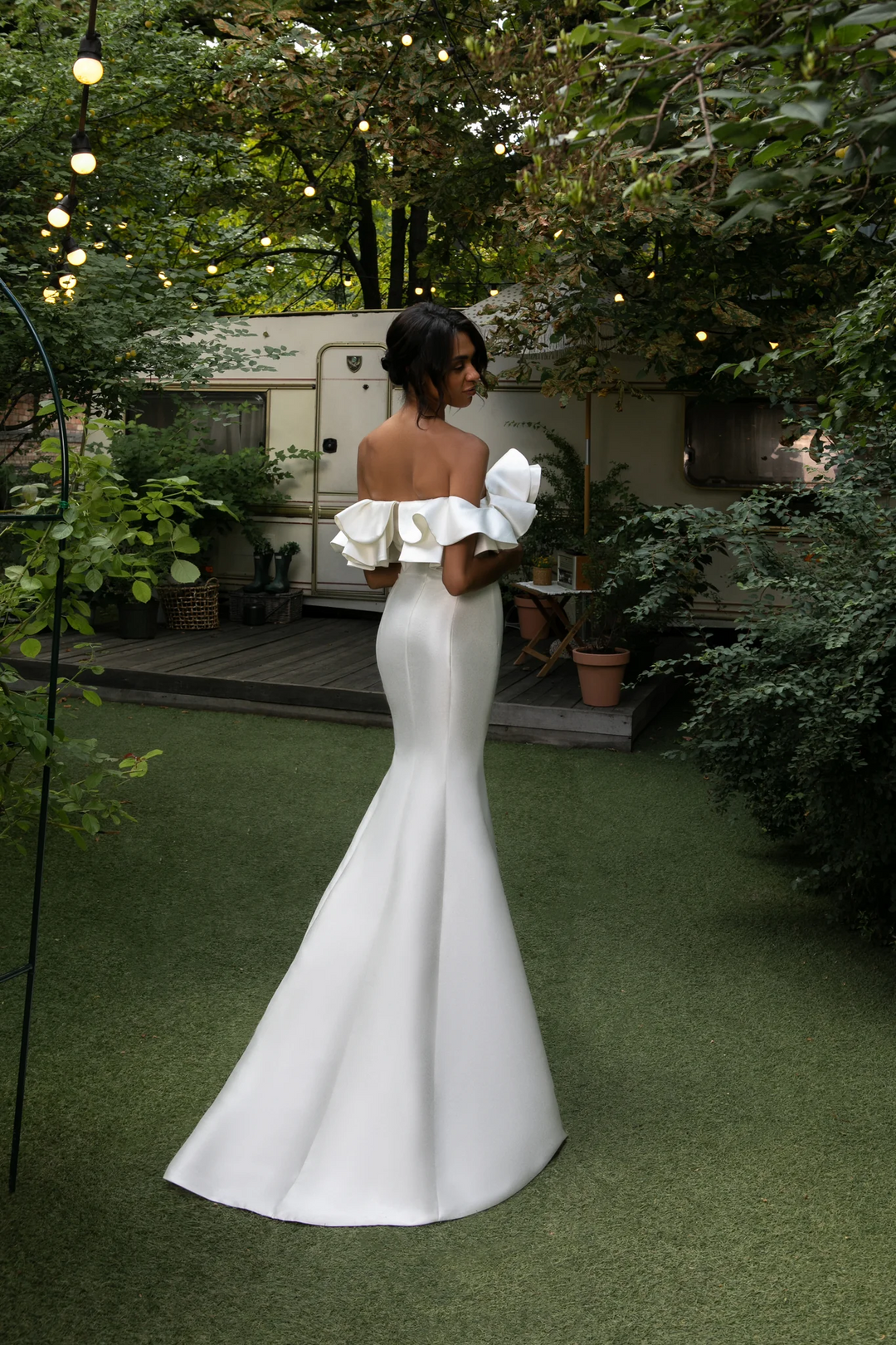 Ivory Mermaid Wedding Dress with Ruffled Corset – Off the Shoulder Wedding Gown with Hidden Zipper Plus Size - Mercy