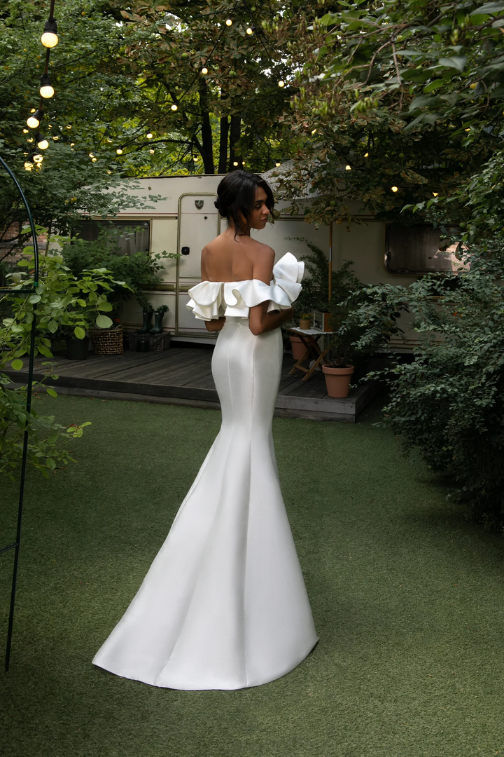 Ivory Mermaid Wedding Dress with Ruffled Corset – Off the Shoulder Wedding Gown with Hidden Zipper Plus Size - Mercy