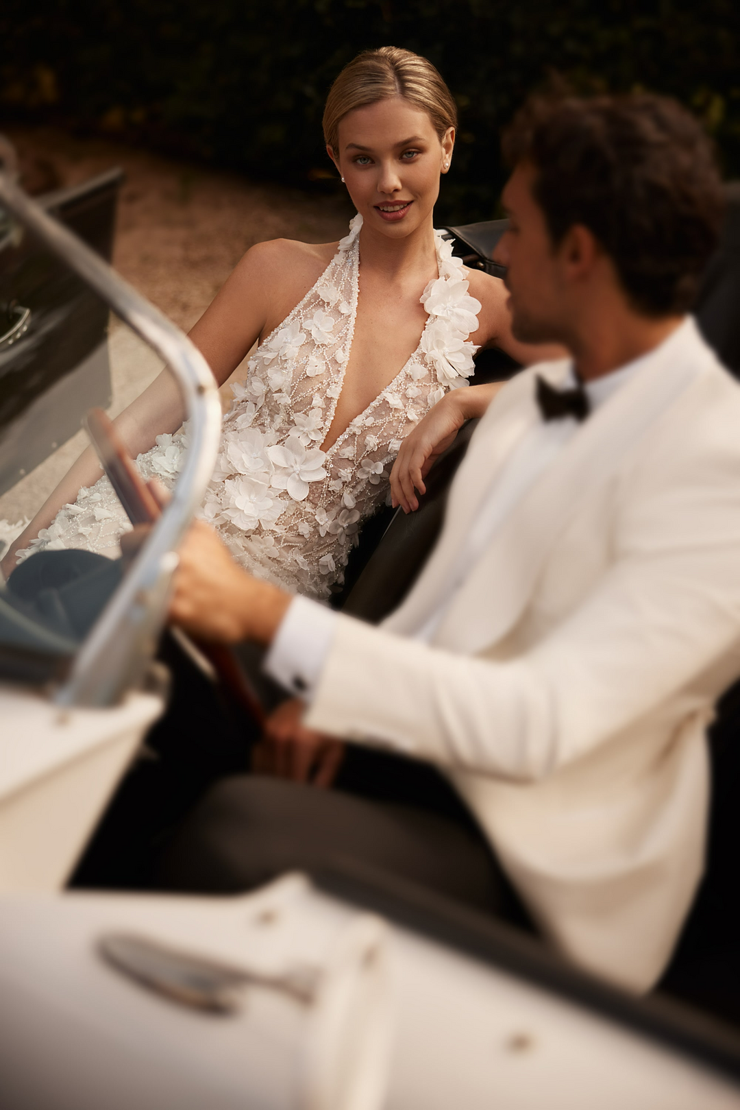 Nude Backless Halter Neck Wedding Dress with Plunging Neckline – 3D Floral Mermaid Wedding Gown with Sleeveless Plus Size