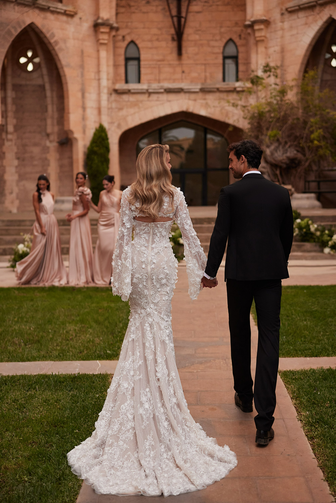 High Neck Long Sleeve Wedding Dress with 3D Floral – Lace Mermaid Wedding Gowns with Sleeves and Sheer Bodice Plus Size