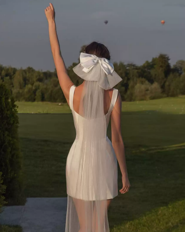 Short Wedding Party Dress with Square Neckline - Simple Elegant Satin Wedding Dress - Sleeveless Wedding Dress Plus Size