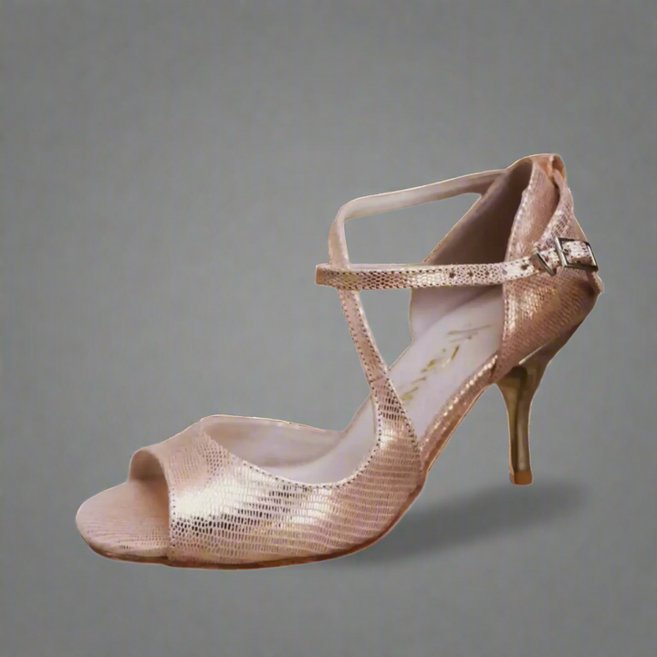 Handmade Tango Cowhide Leather Rose Gold Ladies Latin Dance Shoes - Ladies Latin Dance Shoes