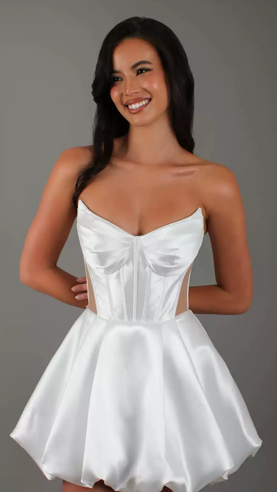 Short Wedding Party Dress with Corset Bodice and Bubble Hem – Strapless Wedding Dress - Satin Wedding Dress Plus Size