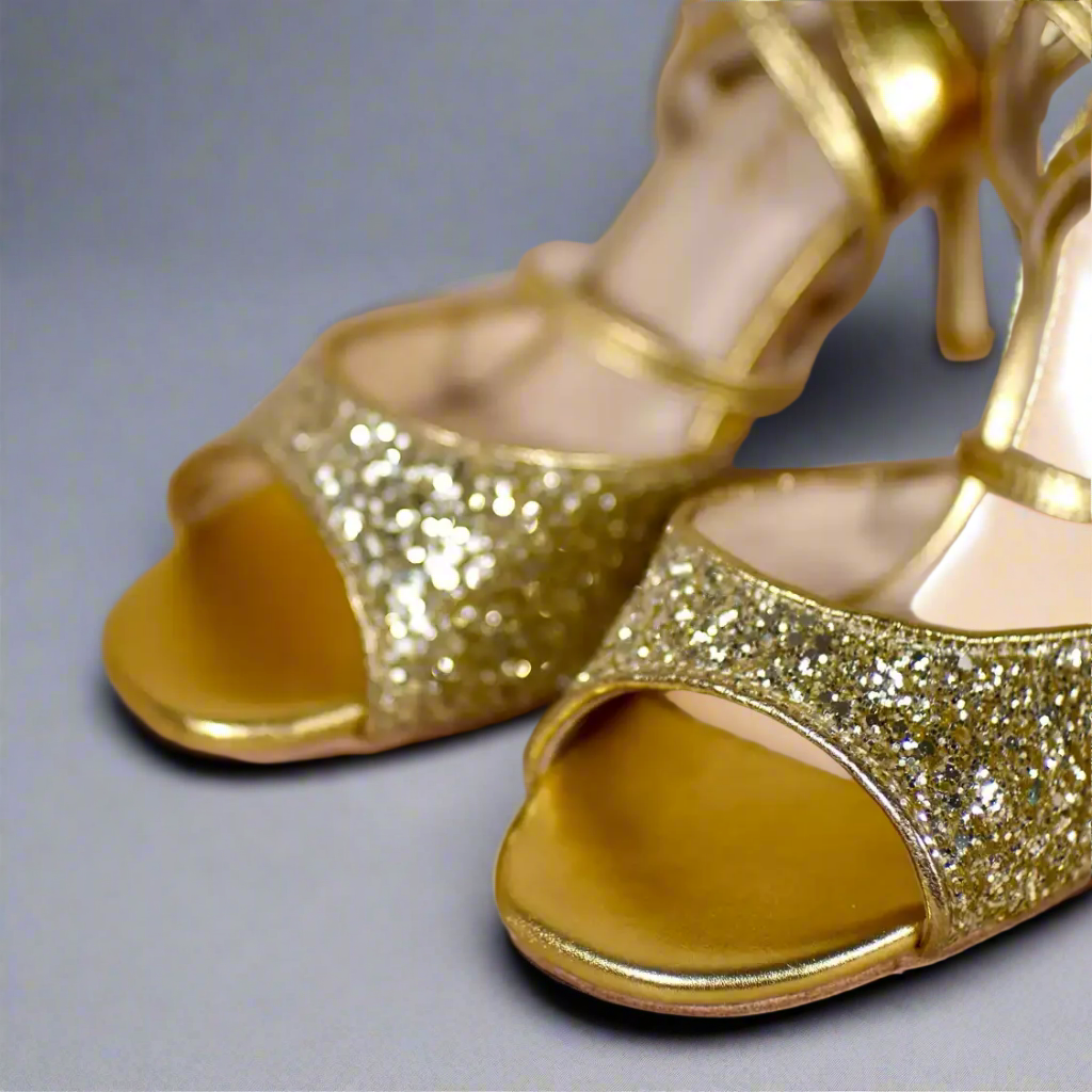 Handmade Tango Cowhide Leather Gold Latin Dance Shoes with Glitter Leather – Glod Ballroom and Latin Dance Shoes