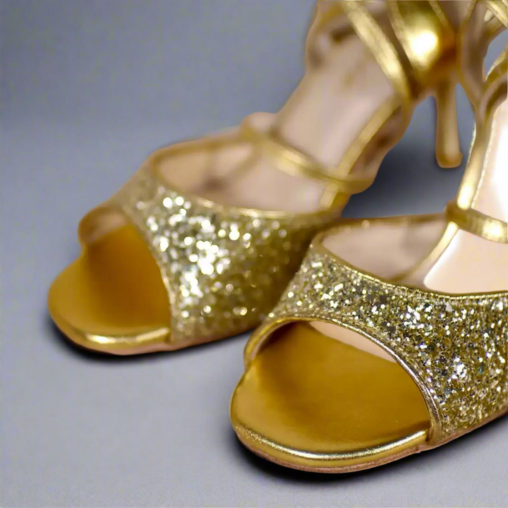 Handmade Tango Cowhide Leather Gold Latin Dance Shoes with Glitter Leather – Glod Ballroom and Latin Dance Shoes