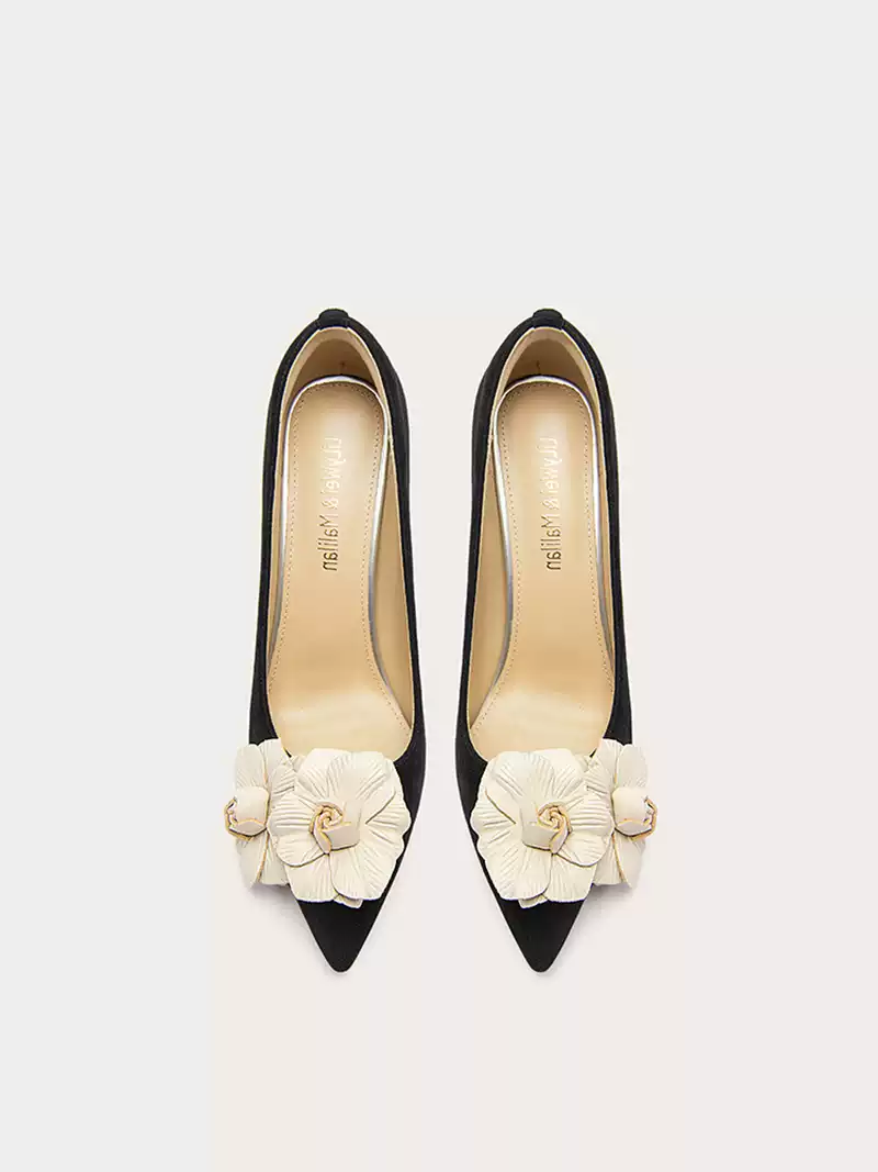 Gothic Style Black Floral Low-Heel Shoes - Vintage Inspired Bridal