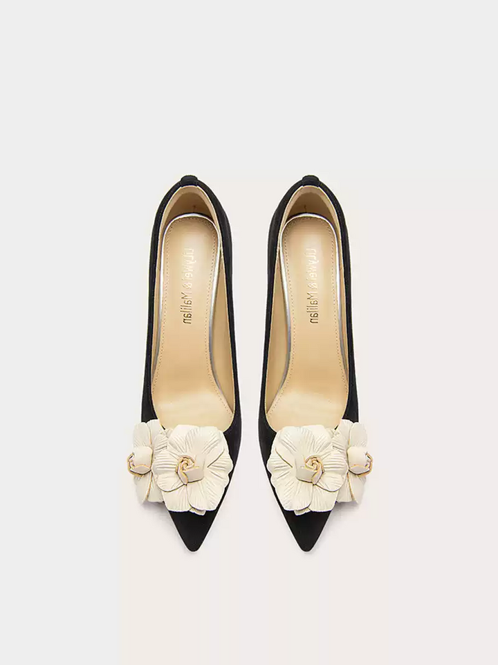 Gothic Style Black Floral Low-Heel Shoes - Vintage Inspired Bridal