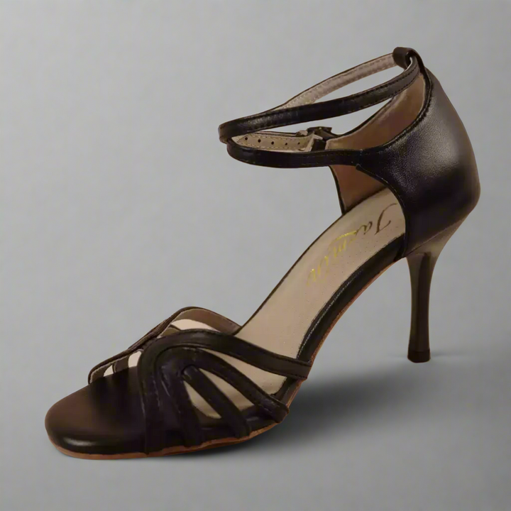 Handmade Tango Cowhide Leather Black Madame Pivot Tango Shoes with Cutout Design – Latin Dancing Shoes for Women