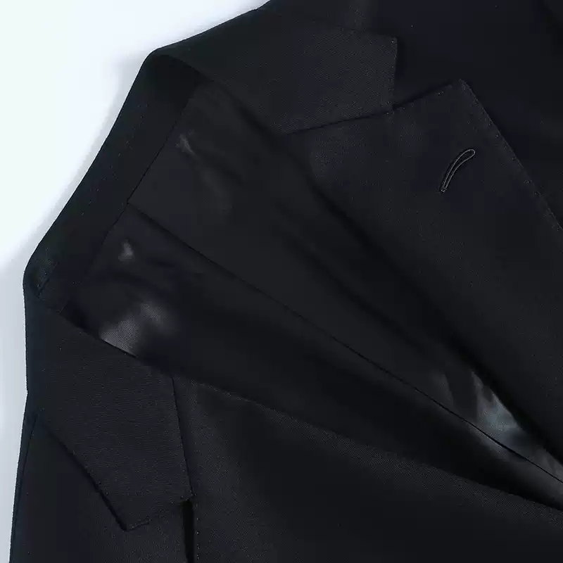 Black Wool Blazer with Gold Buttons and Embroidered Badge Design Plus Size