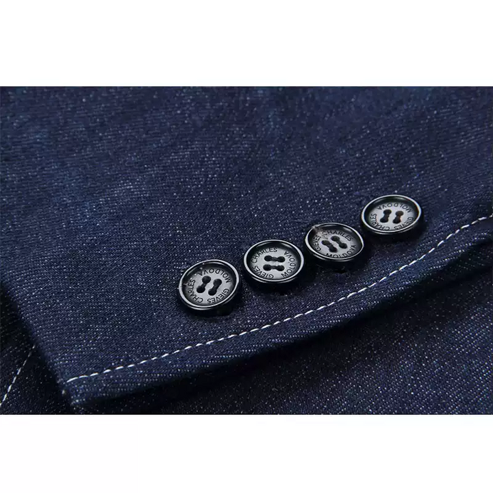 Mens Denim Blazer Jacket in Dark Indigo with Patch Pockets and Notch Lapel Plus Size