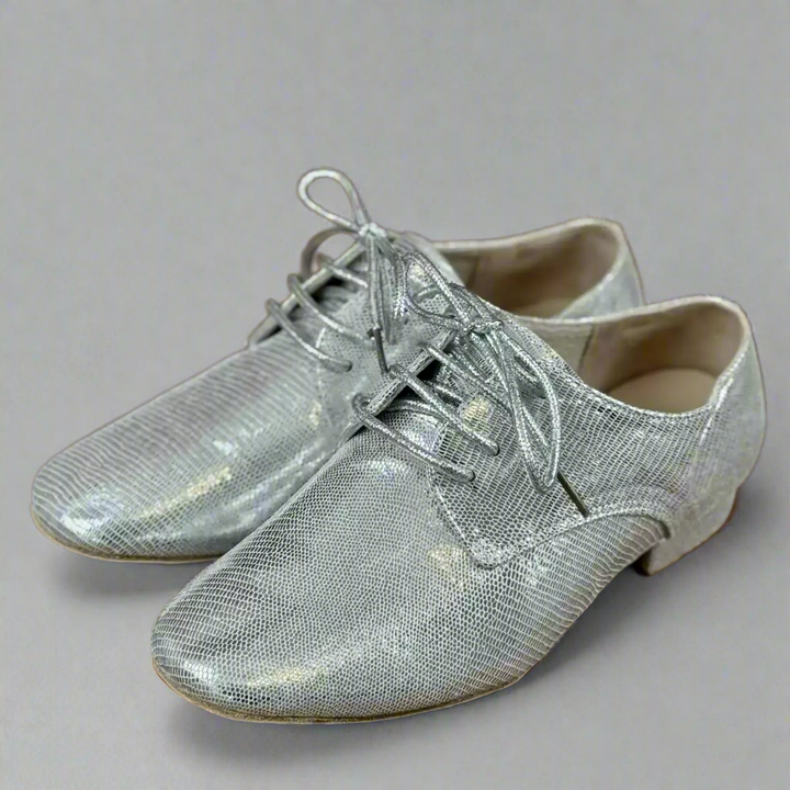 Handmade Tango Cowhide Leather Men's Silver Ballroom Dance Shoes for Men - Tango Shoes Mens with Lace-up