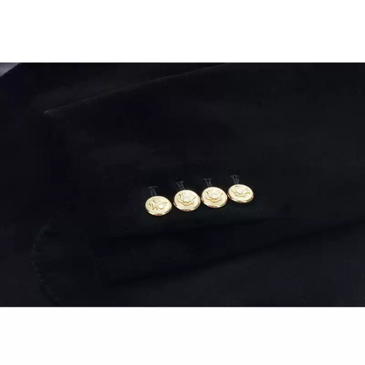 Black Wool Blazer with Gold Button and Badge Detail – Gray Wool Blazer for Men Plus Size