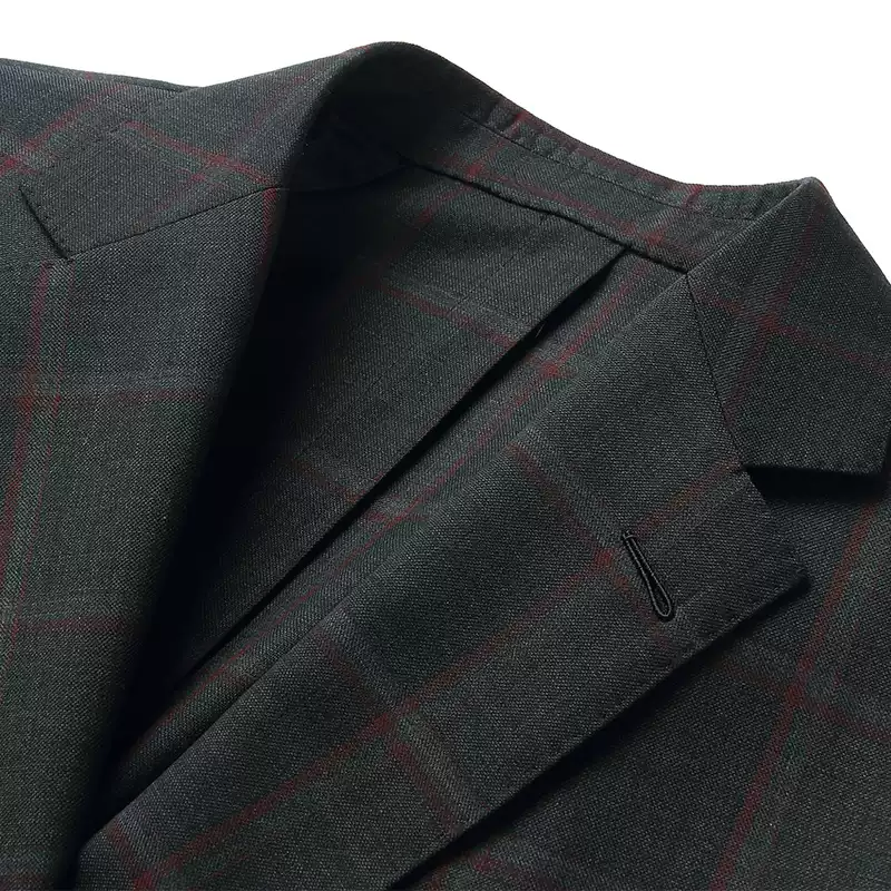 Grey Mens Plaid Suit Blazer - Gray Wool Blazer and Double Breasted Button Plus Size