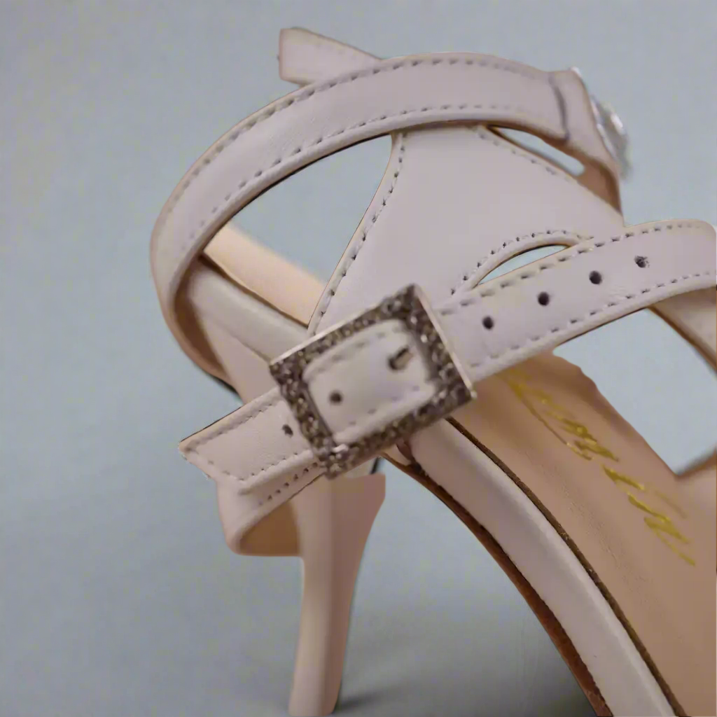 Handmade Tango Cowhide Leather Latin Dance Shoes with Rhinestone Buckle in White Leather