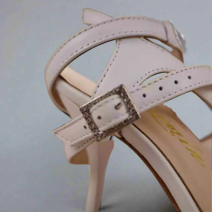 Handmade Tango Cowhide Leather Latin Dance Shoes with Rhinestone Buckle in White Leather