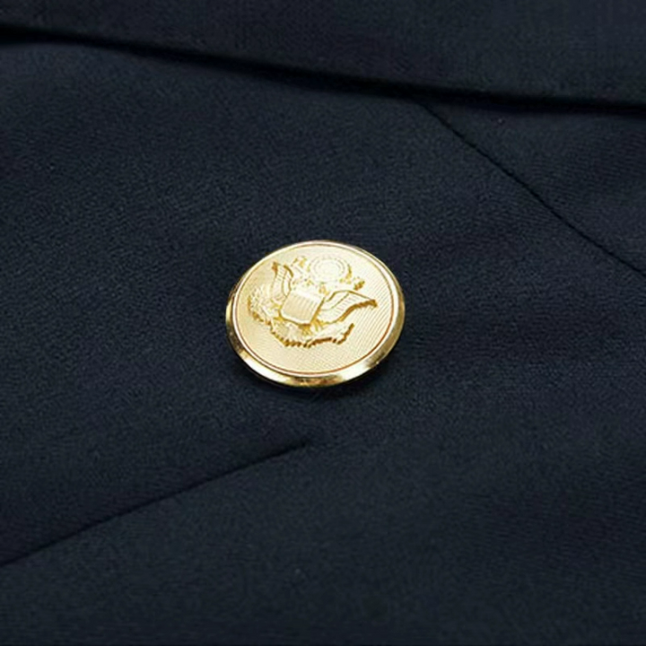 Black Double Breasted Blazer with Gold Button – Slim Fit Wool Suit for Men Plus Size