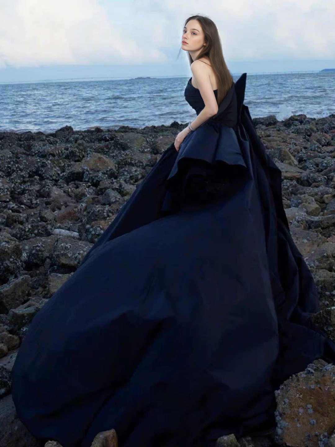 Classic Gothic Black Strapless Wedding Dress Plus Size