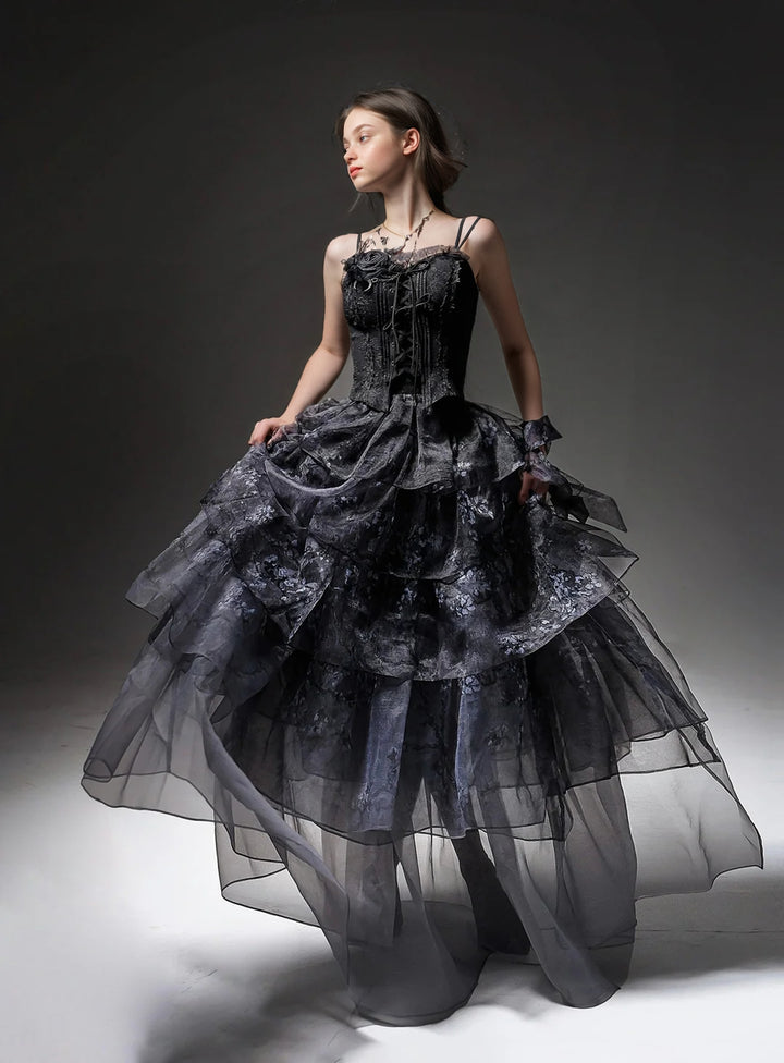 Black Gothic Lolita Dress With Corset - Black Ball Gown Wedding Dress Plus Size