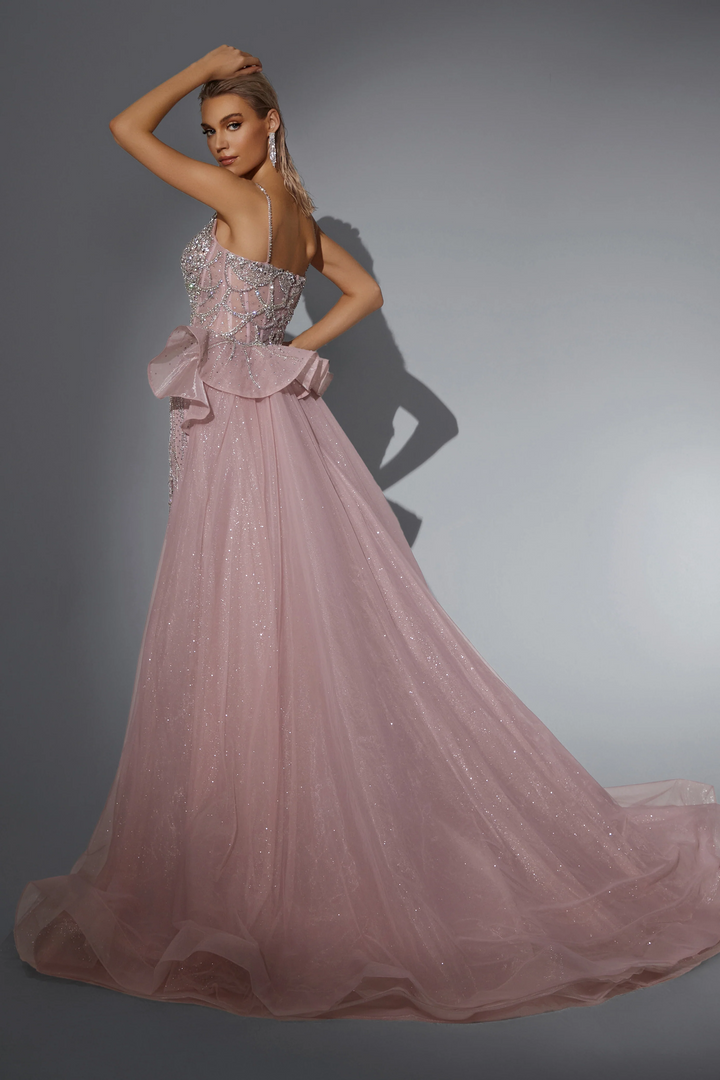 Blush Pink Sequin Ball Gown with Illusion Bodice - Designer Sequin Gown with Flowing Tulle Skirt - Pink Sequin Dress Plus Size