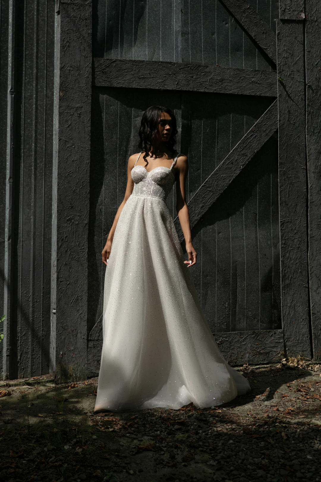 Sparkly Ball Gown Wedding Dress with Sweetheart Corset – Spaghetti Strap Wedding Dress with Detachable Sleeves Plus Size - Megan