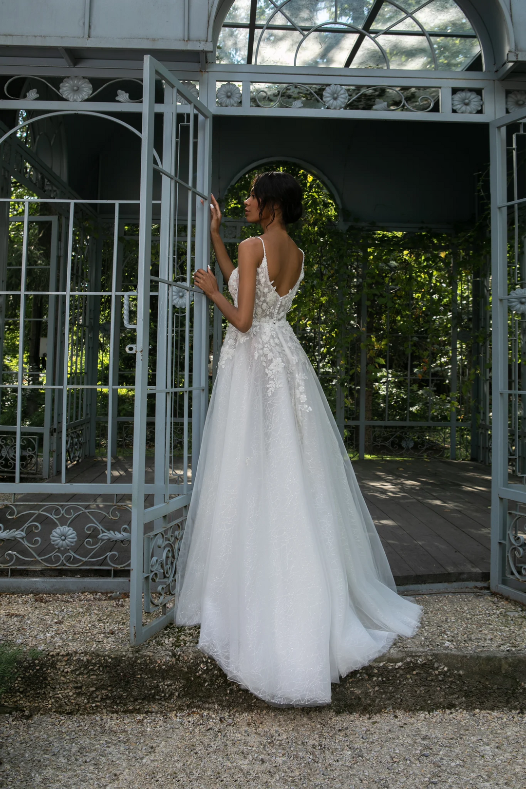 Ivory Wedding Dresses with Lace and Tulle - V-Neck Wedding Dress with Slit – Floral Wedding Dress with Sparkling A-Line Skirt Plus Size - Monroe