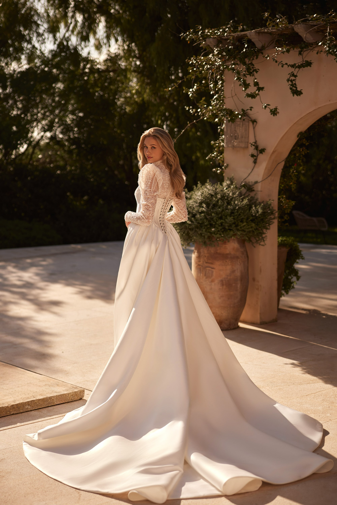 Nude Long Sleeve Wedding Dress with High Neck - Convertible Wedding Dress with Ivory Lace Plus Size