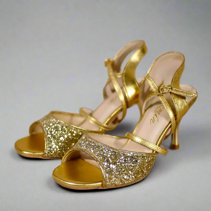 Handmade Tango Cowhide Leather Gold Latin Dance Shoes with Glitter Leather – Glod Ballroom and Latin Dance Shoes