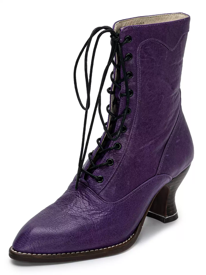 Handmade Gothic Purple Lambskin Leather Victorian Lace-Up Boots