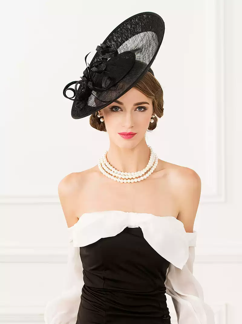 Stunning Elegant Refined Sophisticated Black Fascinator Hat Large Black Fascinator Hat for Women, Modern Black Feather  main image 2
