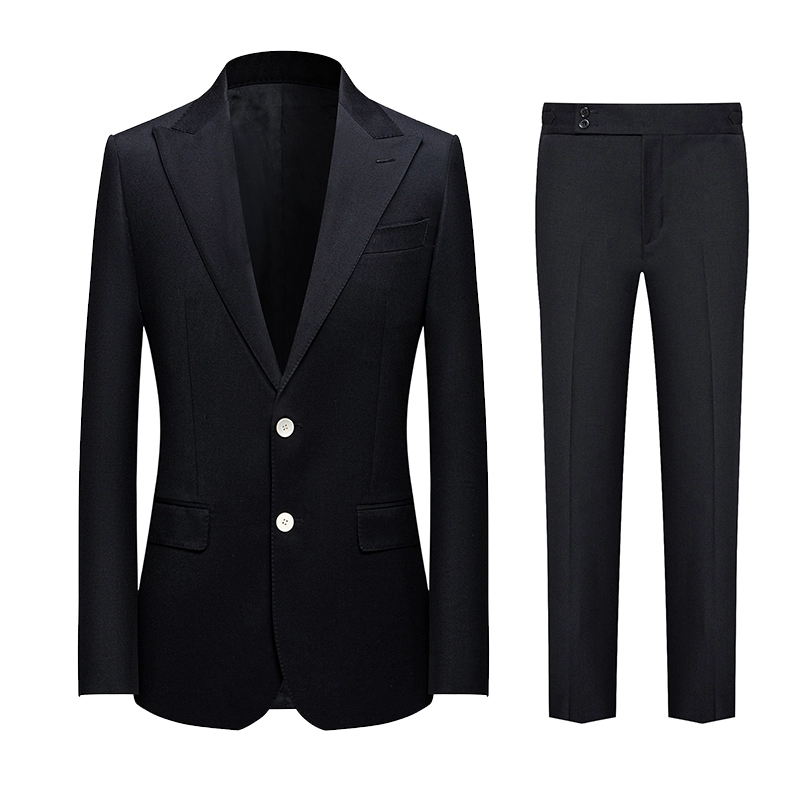 Black Wool Suit for Men in Black with Notch Lapel - Men Single Breasted Blazer Plus Size
