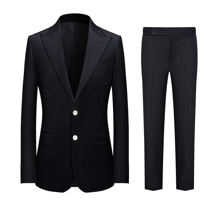 Black Wool Suit for Men in Black with Notch Lapel - Men Single Breasted Blazer Plus Size