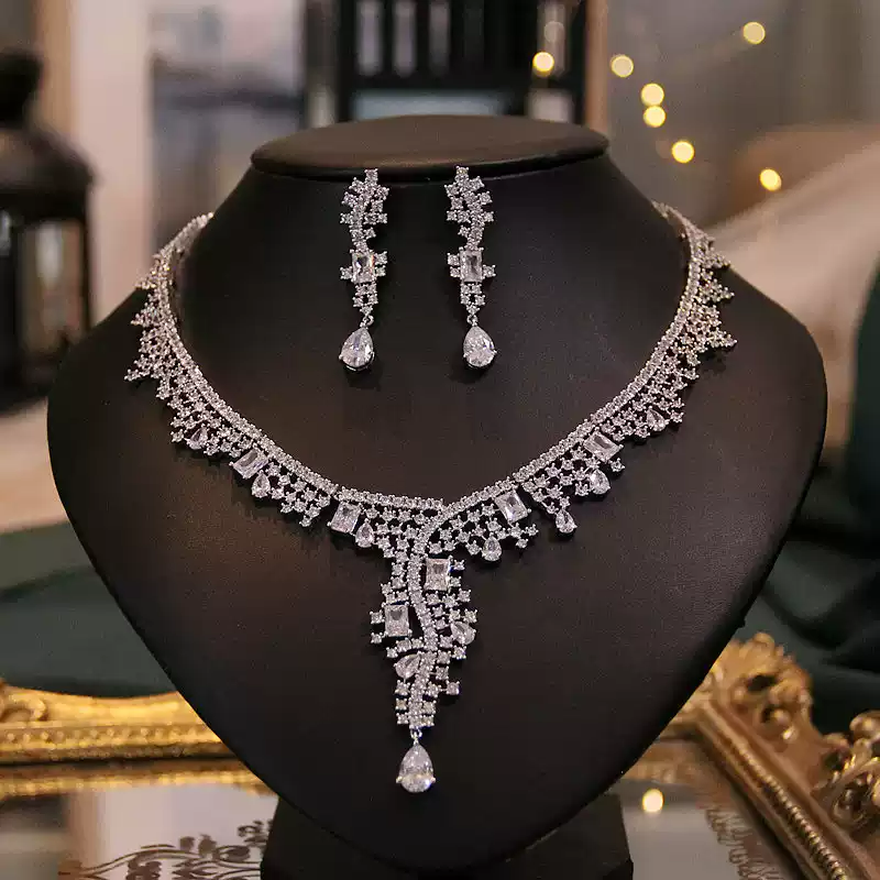 Chandelier Waltz – Statement Crystal Drop Necklace & Earrings Set