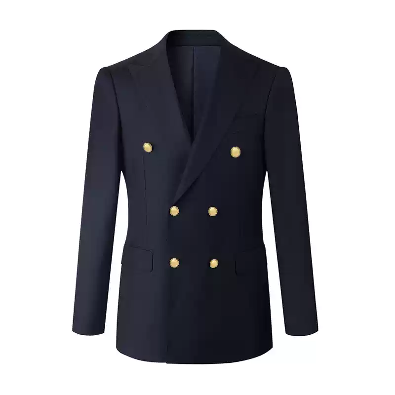 Black Double Breasted Blazer with Gold Button – Slim Fit Wool Suit for Men Plus Size