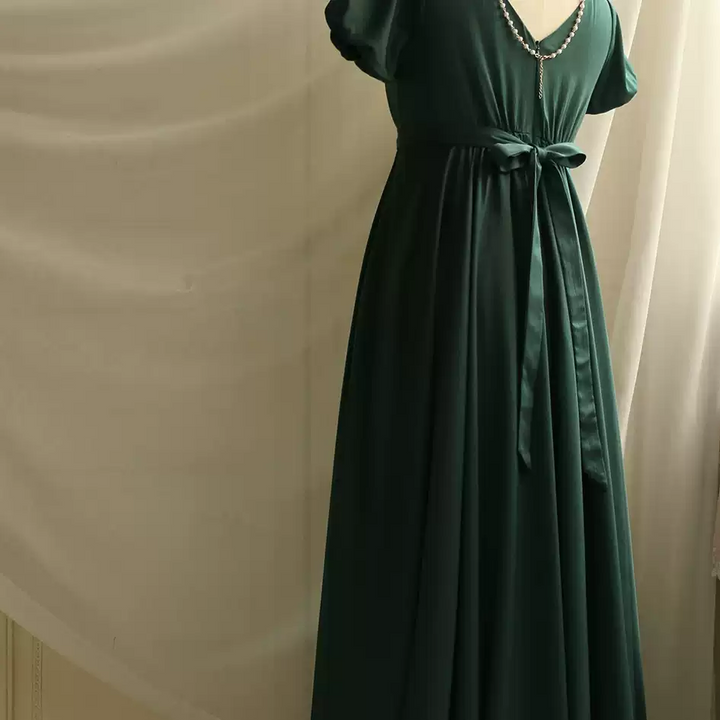 Sage Green Regency Era Dress - Empire Waist Dress – Regency Gown with Short Sleeves Plus Size