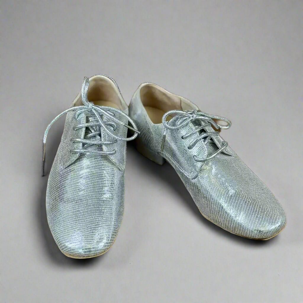 Handmade Tango Cowhide Leather Men's Silver Ballroom Dance Shoes for Men - Tango Shoes Mens with Lace-up