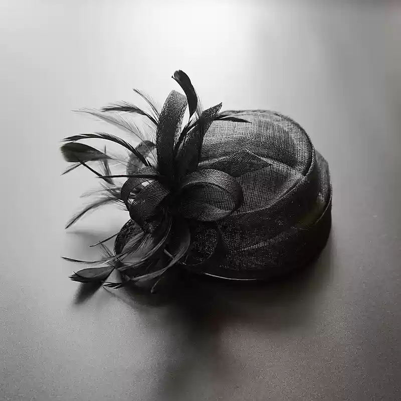 Chic Black Feather Fascinator Hat - Black Hat with Feather