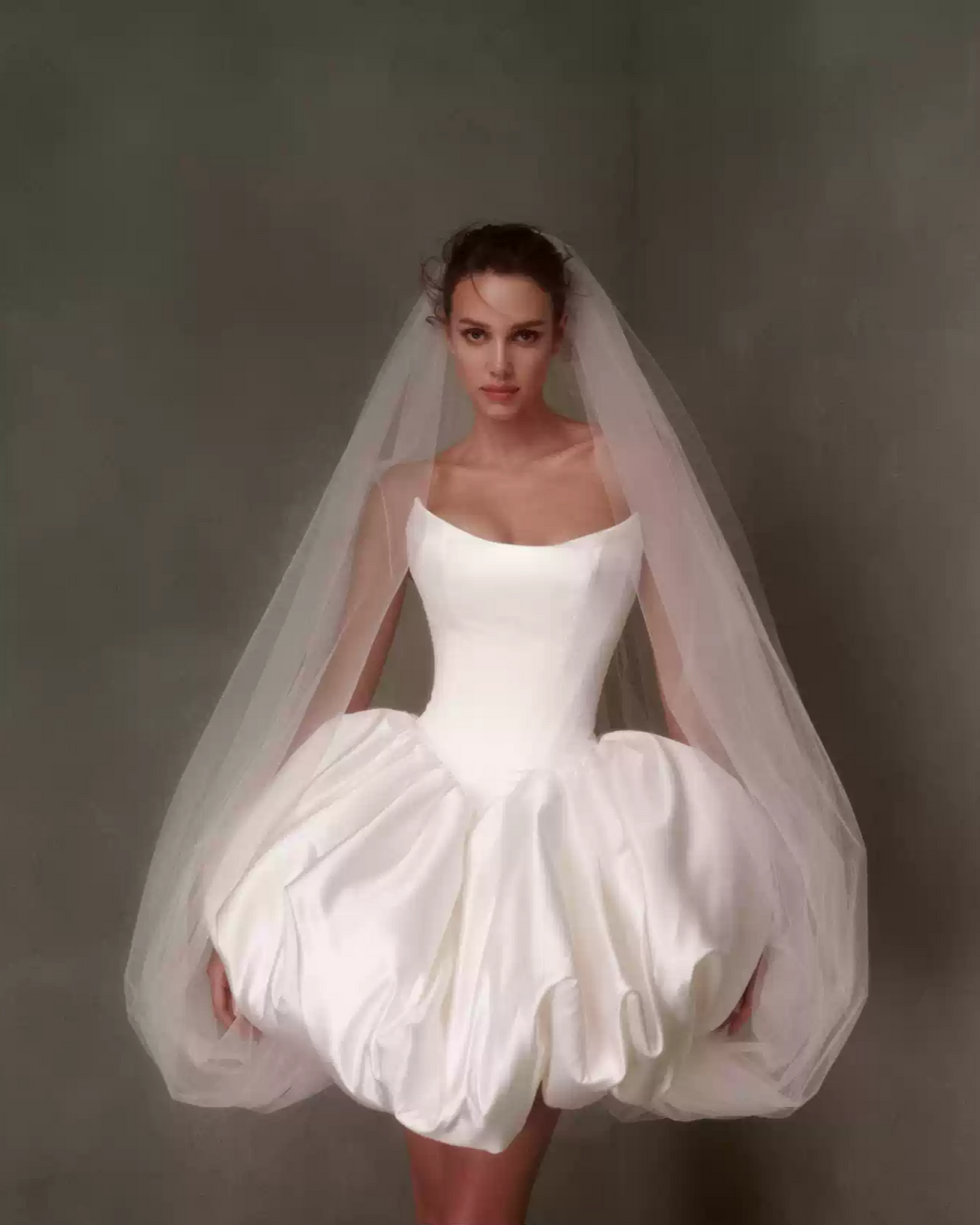 Short Satin Wedding Dress with Dramatic Bubble Skirt – Bubble Hem Dress with Strapless   - Strapless Wedding Dress Plus Size