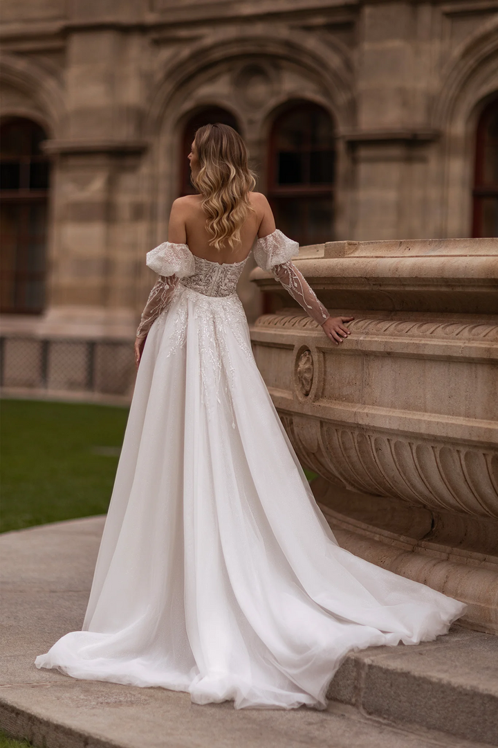 Strapless Wedding Dress with Convertible Sleeves – Mermaid Wedding Dress with Detachable Train and Nature-Inspired Details Plus Size