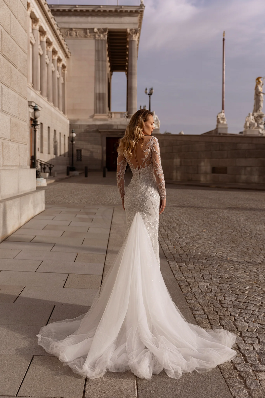 Mermaid Wedding Dress with Sequins – Sparkling Bridal Gown with Optional Sheer Train and Open Back Plus Size