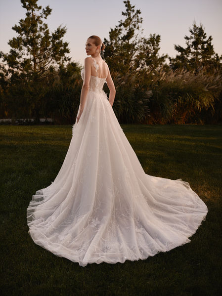A-Line Wedding Gown with Embroidered Lace – Floral Applique Dress with Crystal-Embellished Straps and Sweetheart Neckline Plus Size - Flora
