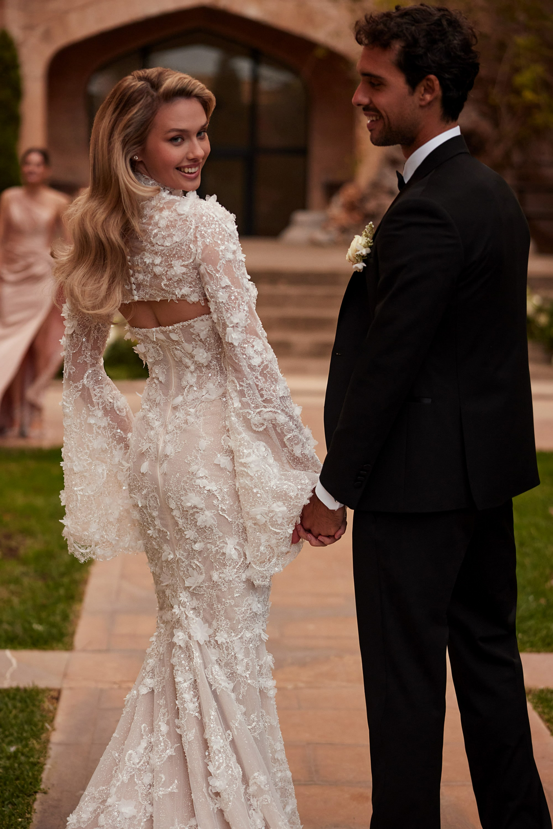 High Neck Long Sleeve Wedding Dress with 3D Floral – Lace Mermaid Wedding Gowns with Sleeves and Sheer Bodice Plus Size