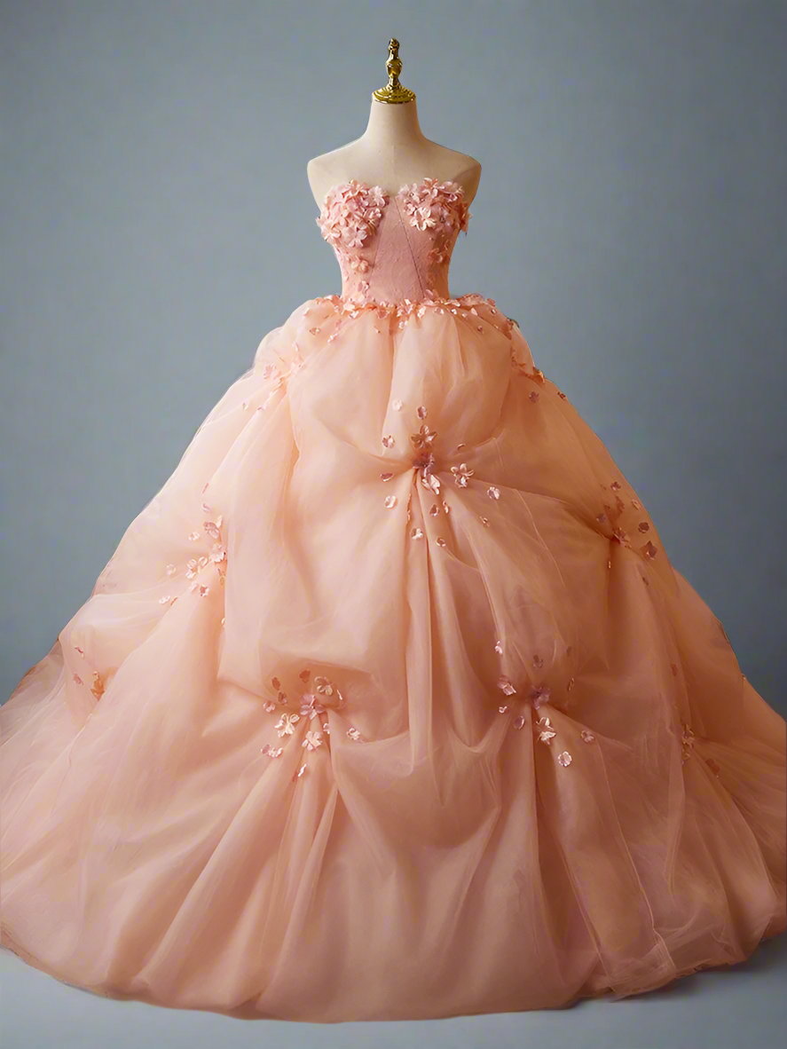 Pink Floral Ball Gown - Tiered Ball Gown - Fairy Inspired Wedding Dress