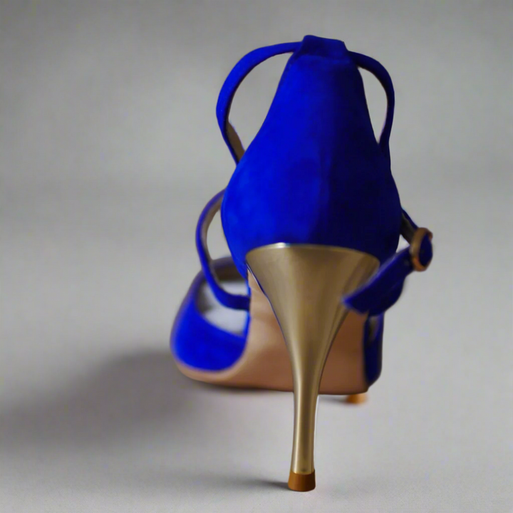 Handmade Tango Cowhide Leather Blue Latin Dance Shoes with Crossover Strap – Blue Tango Shoes Madame Pivot
