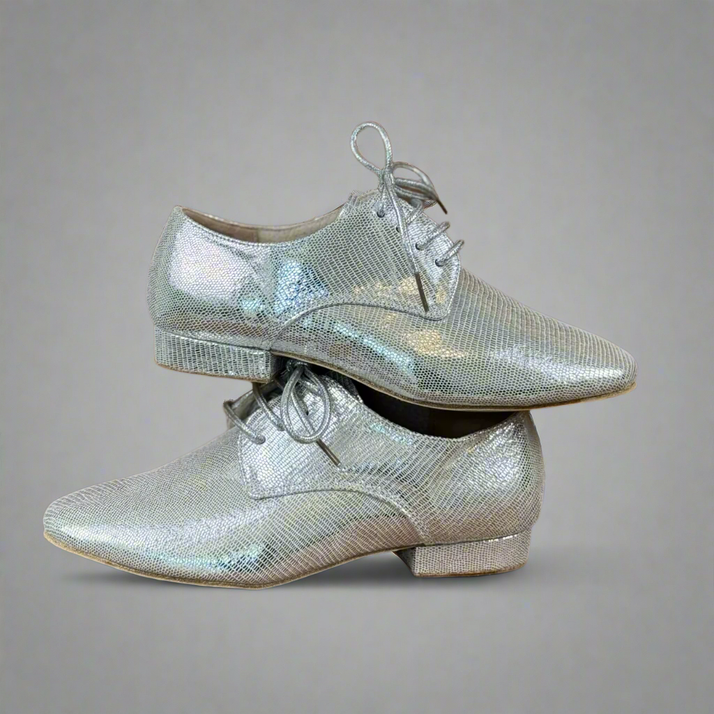 Handmade Tango Cowhide Leather Men's Silver Ballroom Dance Shoes for Men - Tango Shoes Mens with Lace-up
