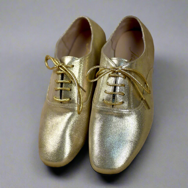 Handmade Tango Cowhide Leather Glod Shoes Mens - Lace-Up Men's Dress Shoes with Lambskin Leather